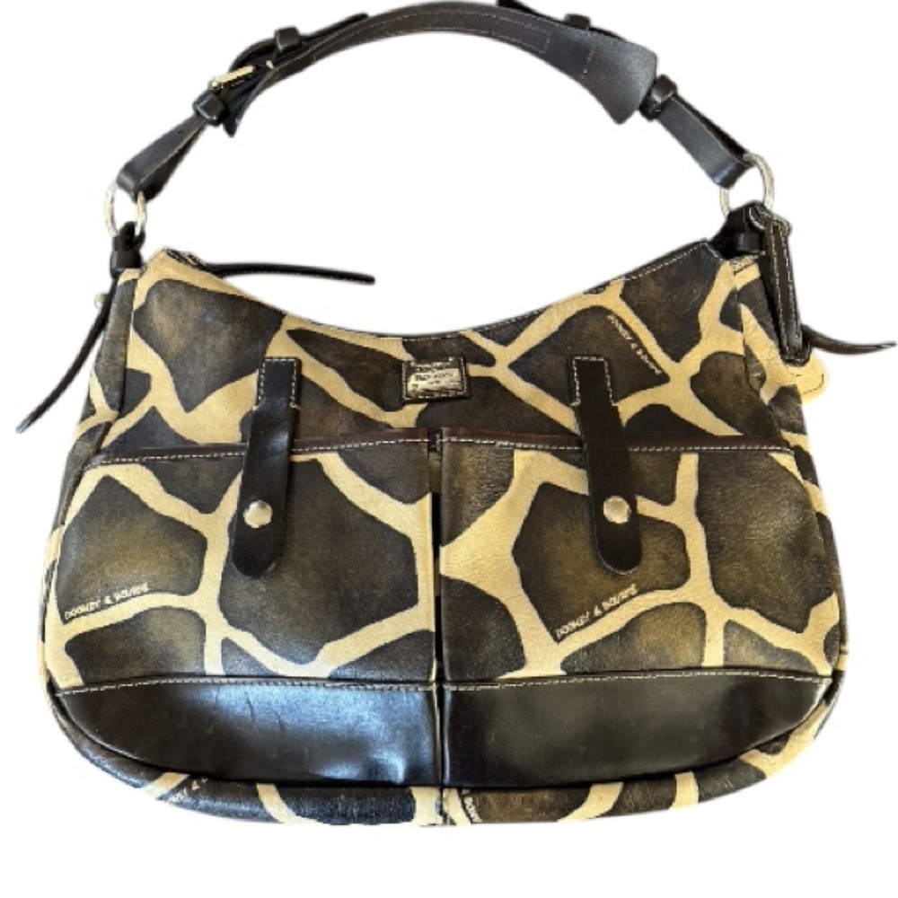 DOONEY & BOURKE vintage leather giraffe print shoulder bag, unstructured, brown